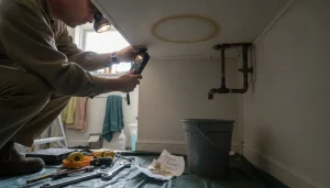 Hidden water leak signs in Los Gatos homes: round ceiling stains near bathrooms, soft floors, or warped drywall